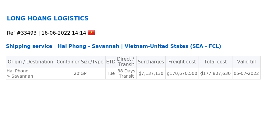 Shipping service | Hai Phong - Savannah | Vietnam-United States (FCL)