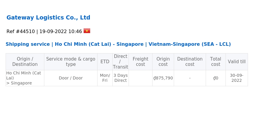 Shipping service | Ho Chi Minh (Cat Lai) - Singapore | Vietnam ...