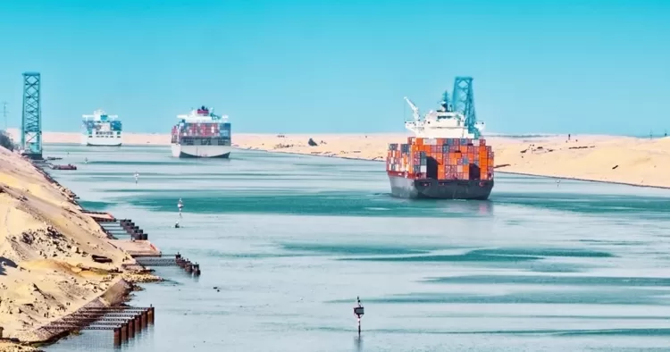 Container-ships-sail-through-the-Suez-Canal