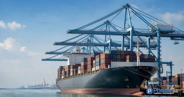 A container ship operating on an international trade lane