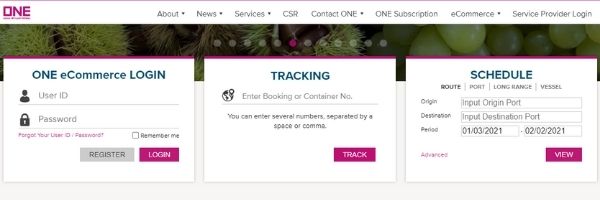 tracking tracing container booking hãng tàu ONE